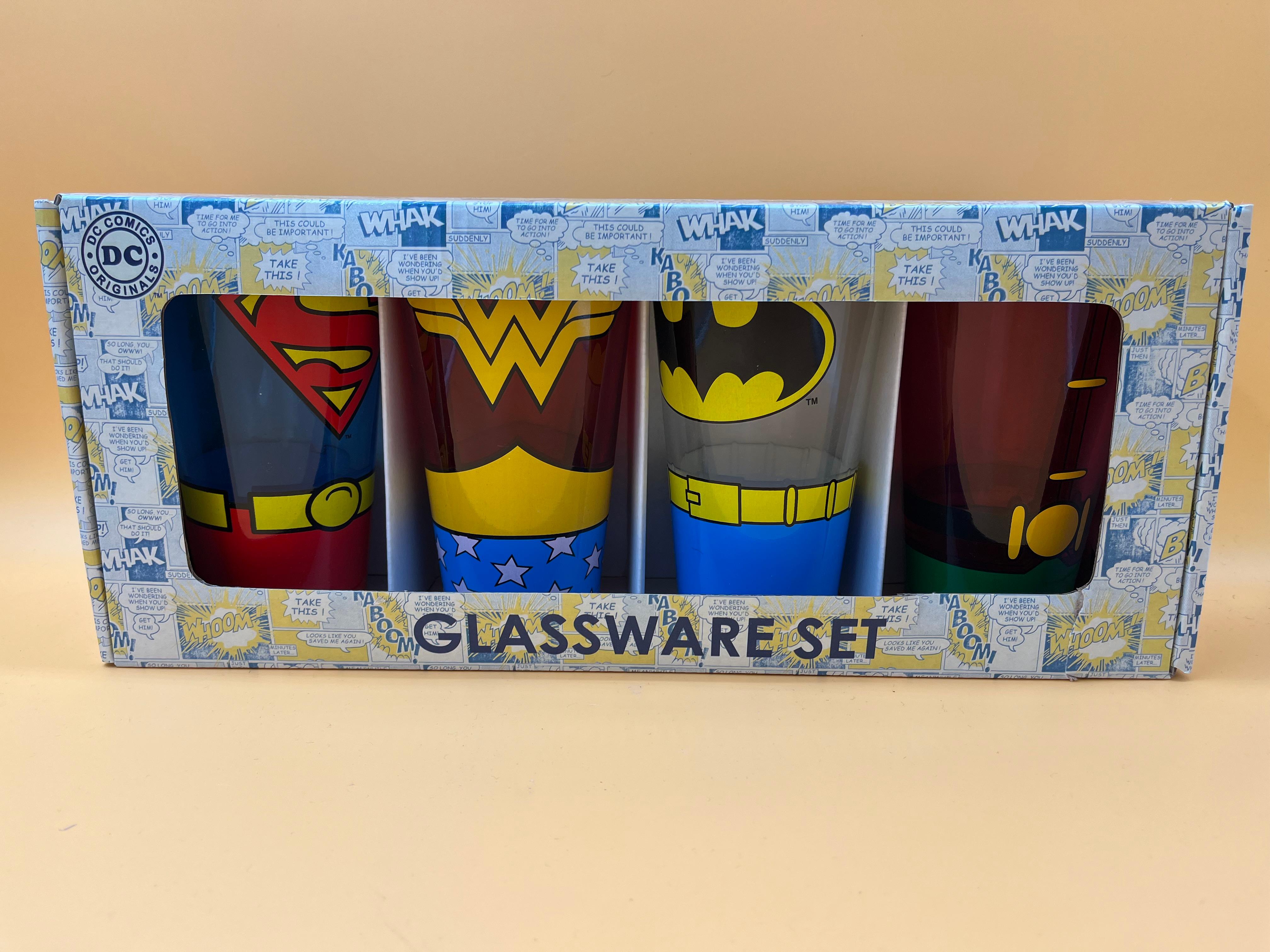 Dc 4 Cup Glassware Set (Superman/Wonder Woman/Batman/Flash)