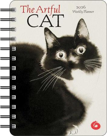 Artful Cat 2026 Weekly Planner Calendar: Brush and Ink Watercolor Paintings