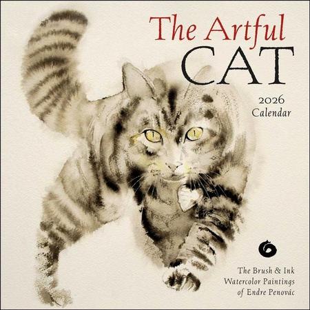 Artful Cat 2026 Wall Calendar: Brush & Ink Watercolor Paintings