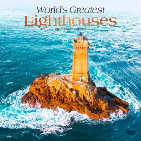 World's Greatest Lighthouses 2026 12 X 24 Inch (Hanging) Monthly Square Wall Calendar Foil Stamped Cover Plastic-Free